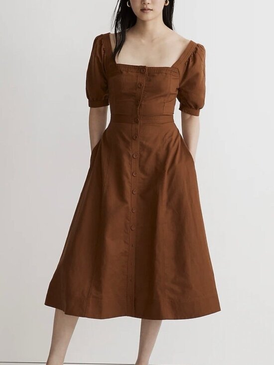 Madewell Dresses & Skirts - Madewell Button-Front Puff-Sleeve Midi Dress Size 12 NWT